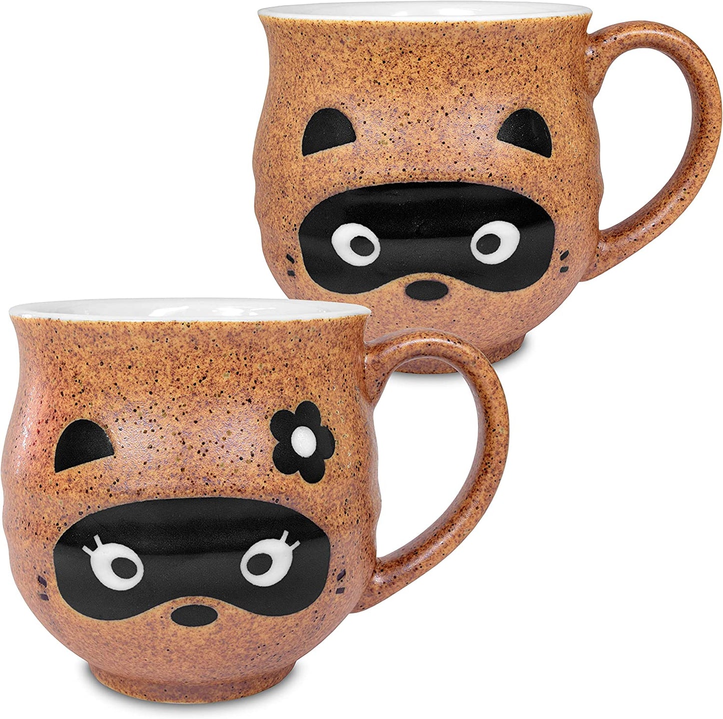 Mino Ware Coffee Mug Ceramic Tea Cup, Boy & Girl Tanuki Japanese Racoon Dog Design 2 Set, 10 oz