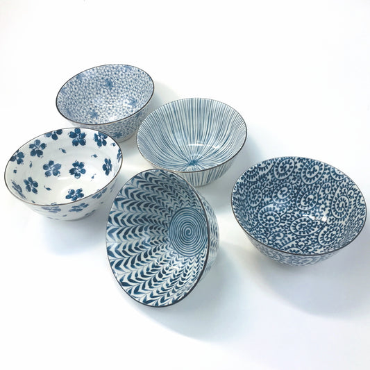 Japanese Mino Ware Chawan 5.1 inches Rice Bowls  5 patterns set, ceramic mino yaki
