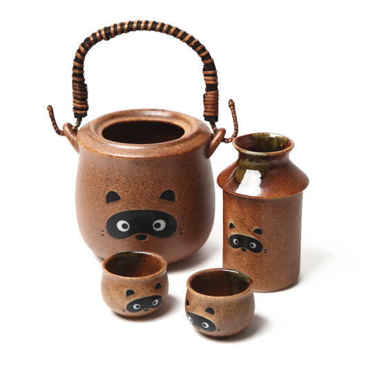 Traditional Japanese Pottery Set – Exquisite Ceramic Sake Set – Japanese Sake Set – Mino Ware Japanese Pottery – 4 pieces Sake Set with Warmer, Sake Bottle and Sake Cups