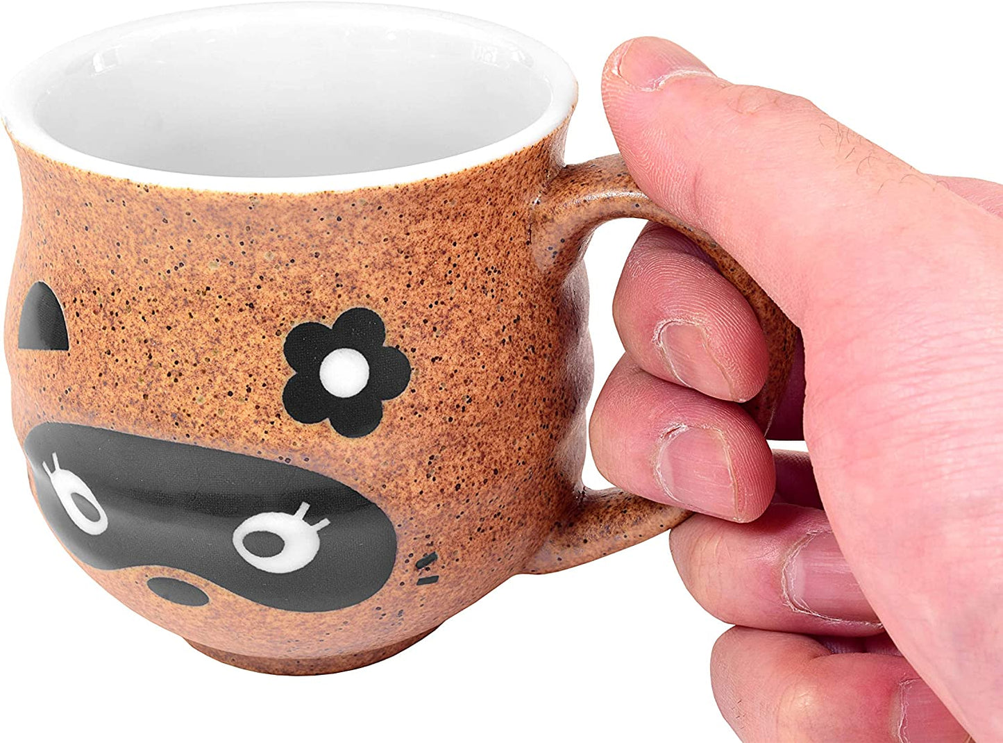 Mino Ware Coffee Mug Ceramic Tea Cup, Boy & Girl Tanuki Japanese Racoon Dog Design 2 Set, 10 oz