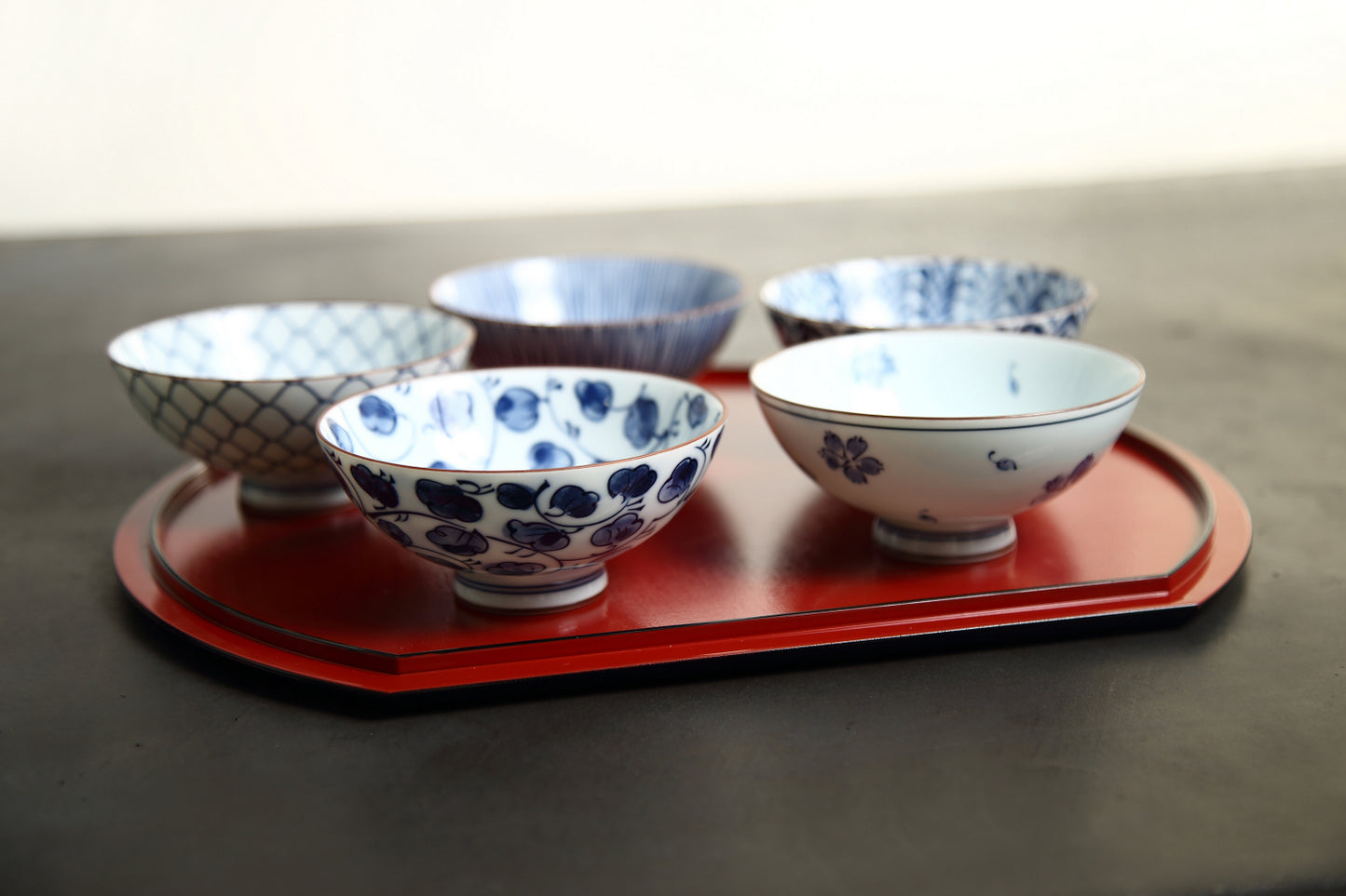 Japanese Pottery Set – Traditional Japanese Rice Bowls – Blue and White Asian Bowls – Hand Painted Bowls – Premium Japanese Ceramic – 5 pieces Japanese Soup Bowl Set